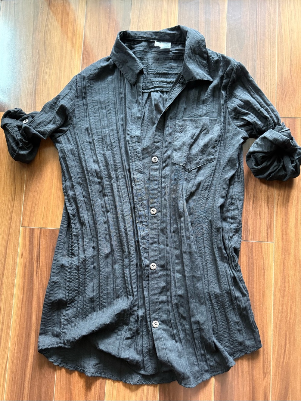 Mynah Tunic Shirt Dress Cover Up Button Down Black Size Large